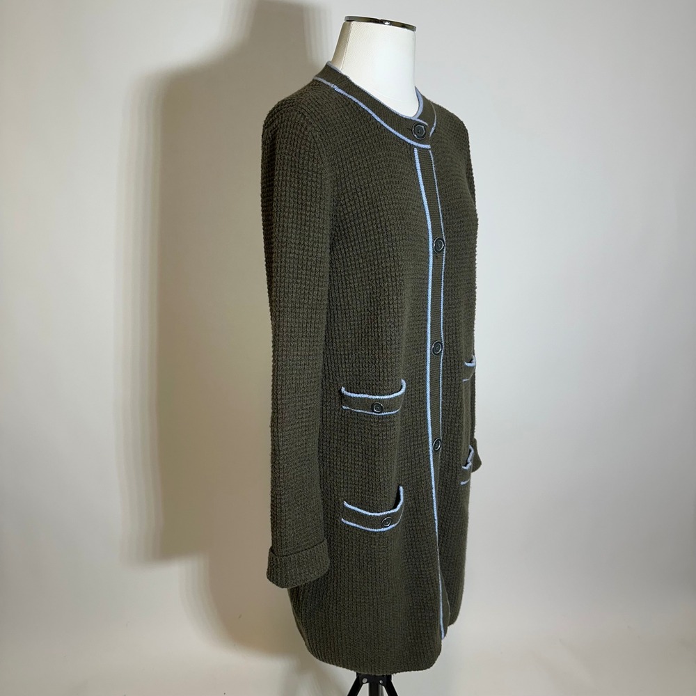 Talbots Olive Green Tipped Texture Knit Cardigan Sweater Womens Small Wool Blend - Picture 2 of 9